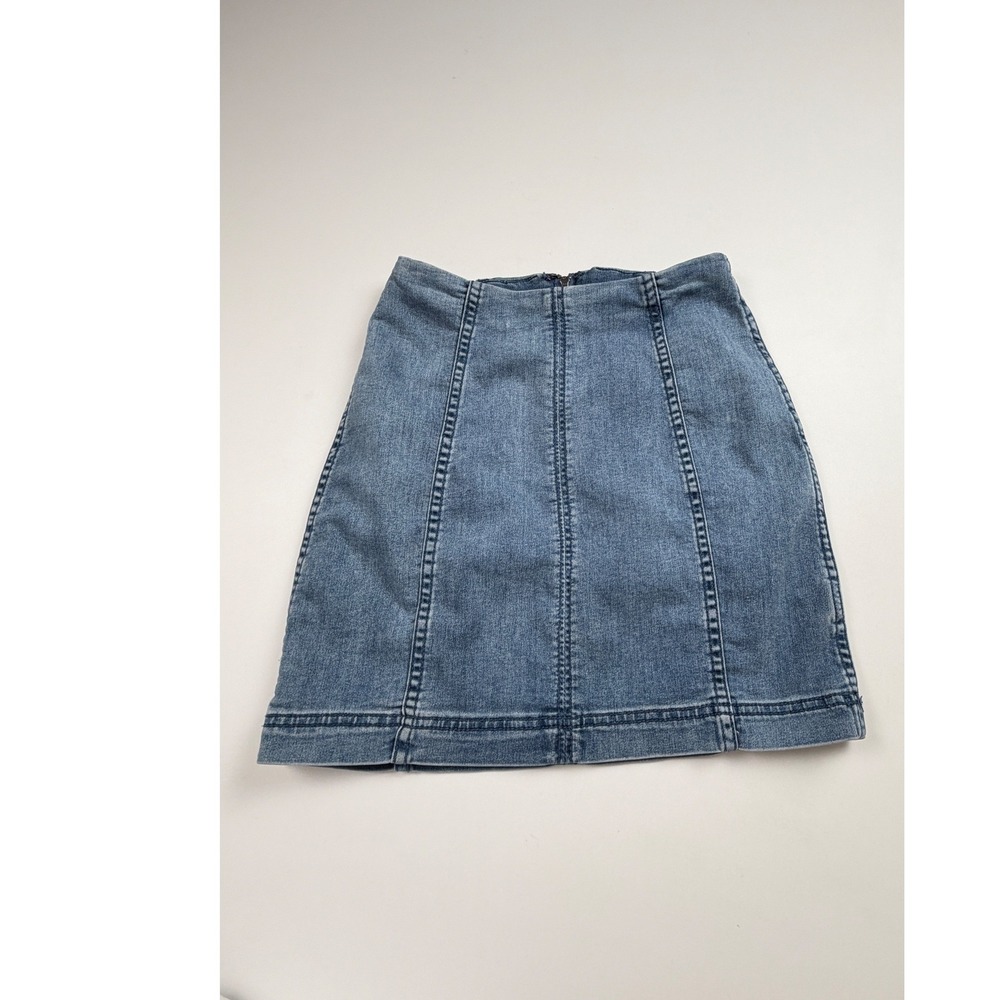 Free People Denim Mini Skirt Womens Size 2 Blue High Rise Paneled Jean Skirt